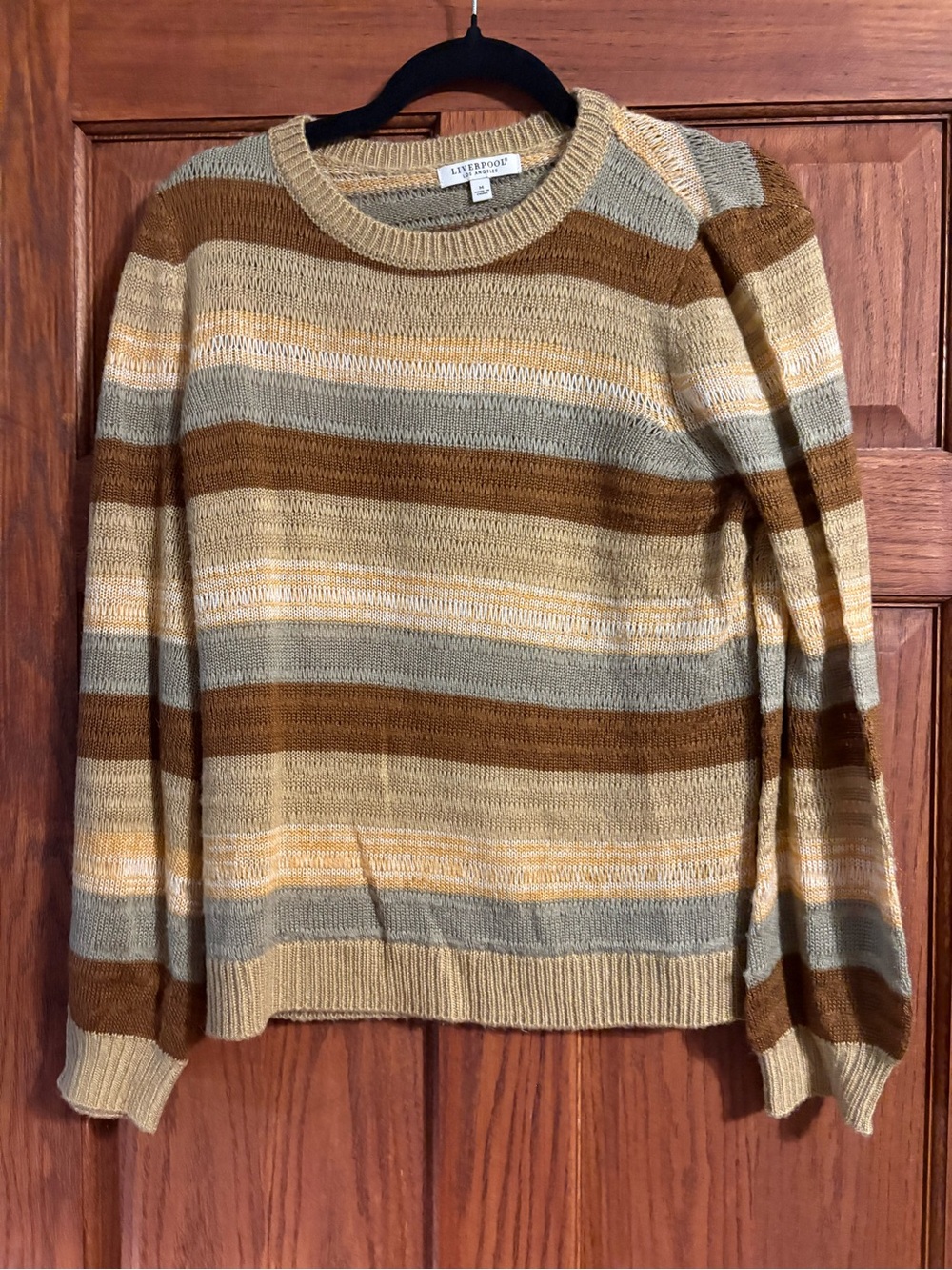 Liverpool Striped Crewneck Sweater in Mustard, Brown and Sage